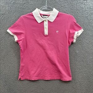 Vintage Lilly Pulitzer Polo Shirt Women Medium Pink White Trim Shrunken Fit Golf